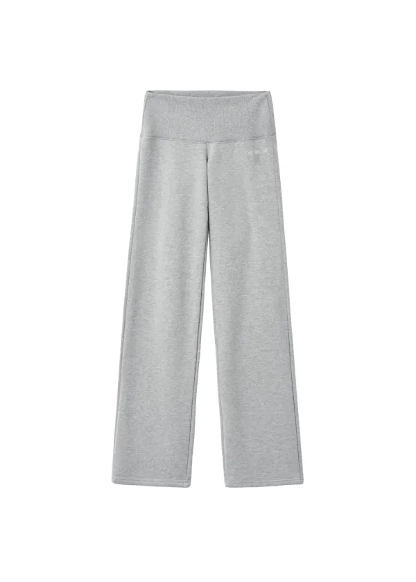RIBBED BAND STRAIGHT PANTS, MELANGE GRAY - bohemseo