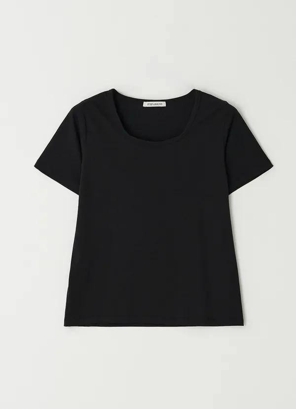Square neck comfortable T-shirts_BLACK