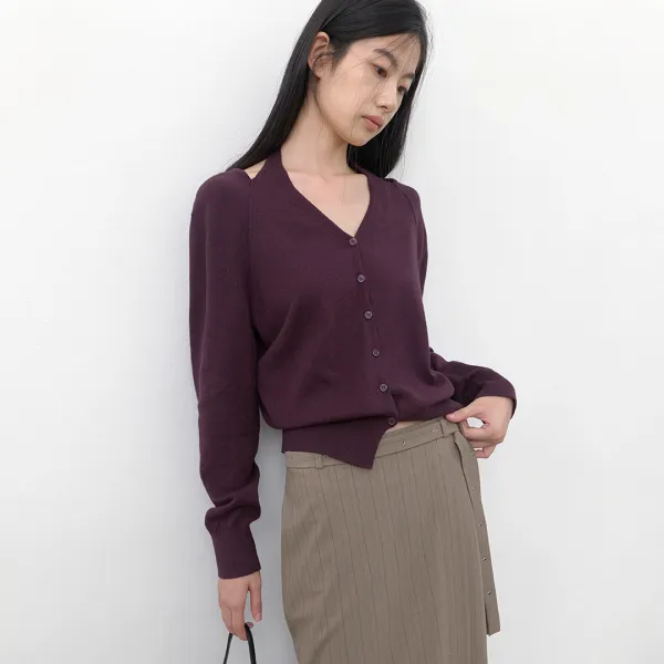 (CD-2276)CUTOUT HALTER KNIT CARDIGAN