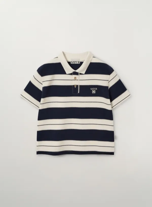 (W) Apero Stripe Pique T-Shirt - Navy