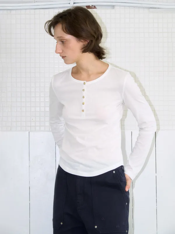 Tape Henley Neck T-Shirt [Ivory]