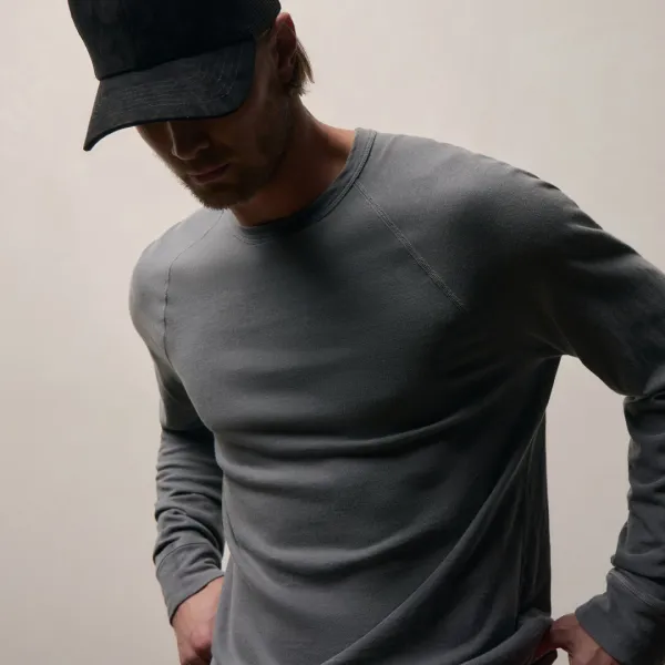 Slub Jersey Long Sleeve Raglan Crew - Cavalry Pigment