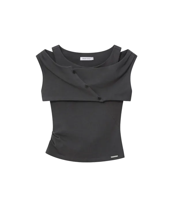 Micro cardigan layered top CHARCOAL
