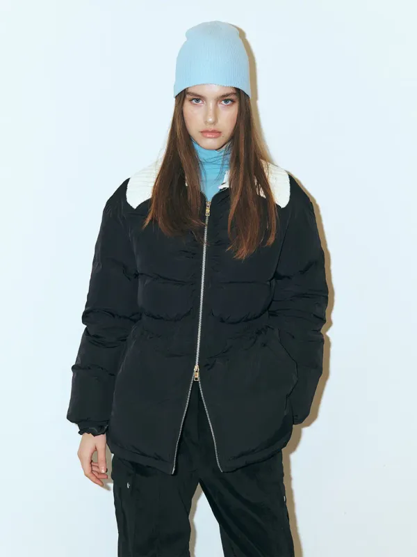 Knit-Collar Duck Down Padding, Black