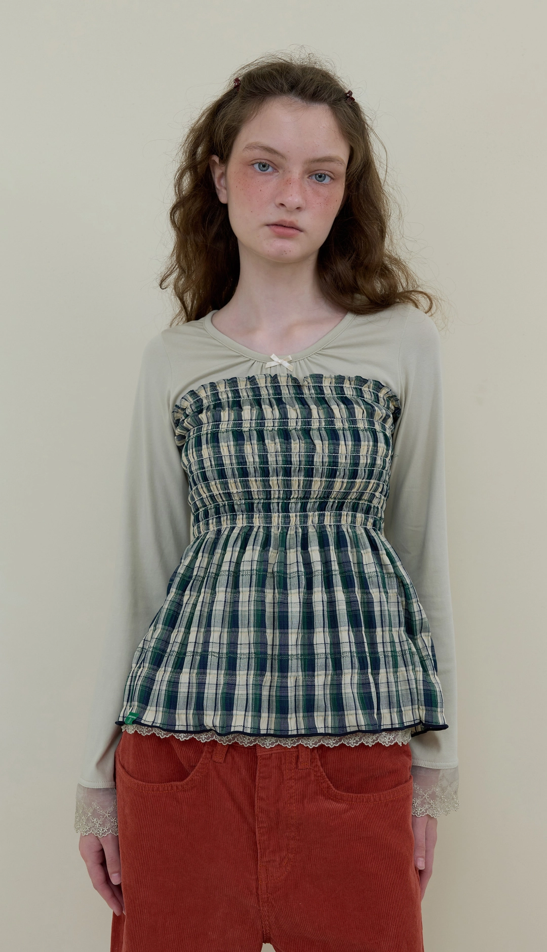 노컨텐츠 222. Check Tube Top _ Green 상품 이미지 2