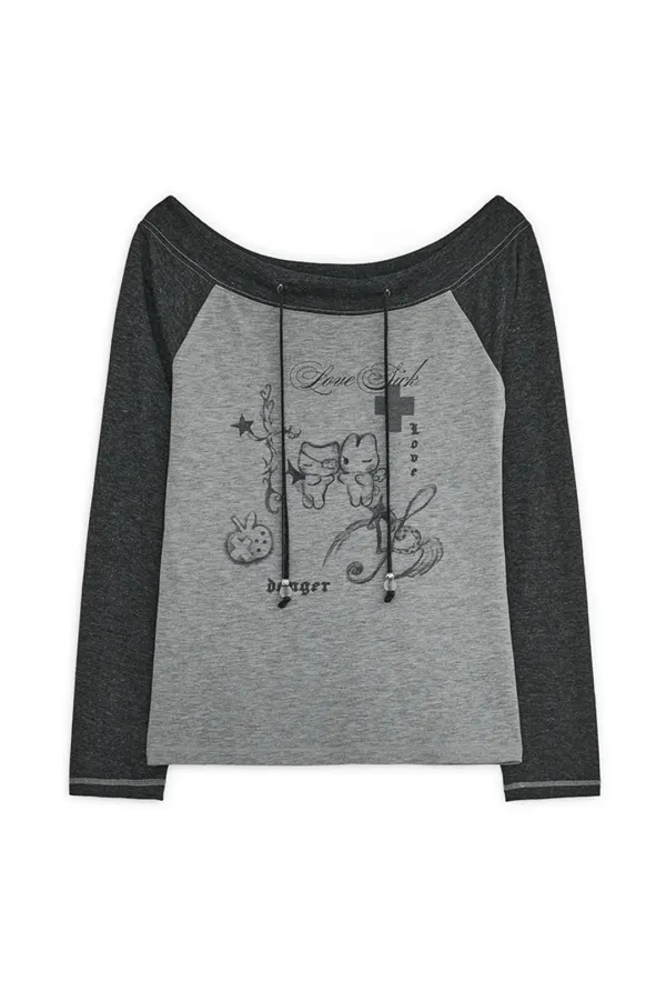[5월 29일 출고] Love sick drawing off-shouler top (Charcoal)