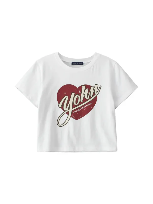 Vintage Heart Crop T_ White