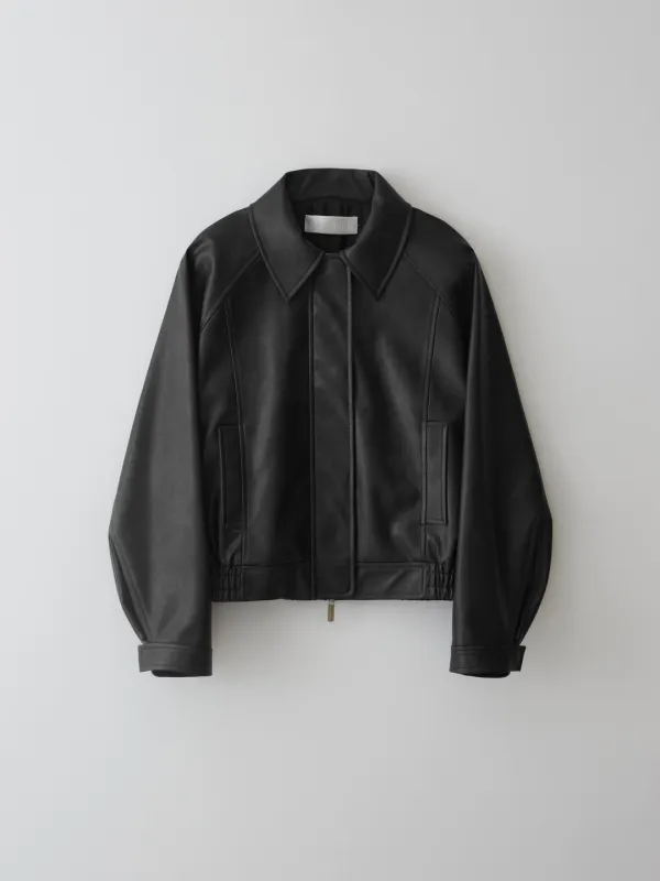 LEATHER PLEATS BOMBER JACKET_BLACK
