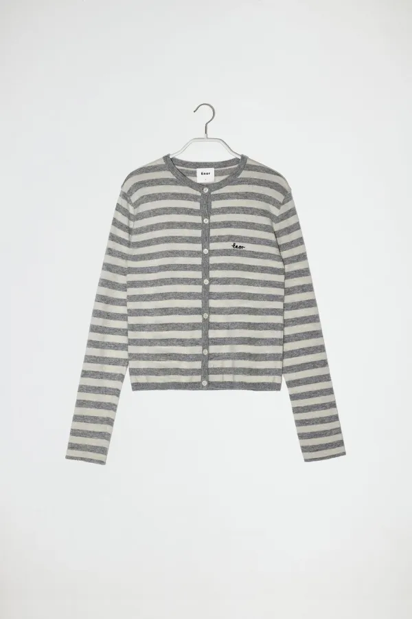 MERINO WOOL BLEND STRIPED CARDIGAN - GREY