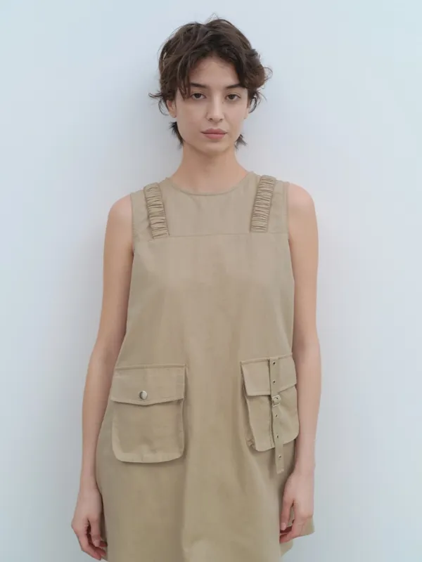 Buckle Strap Mini Dress [Beige]