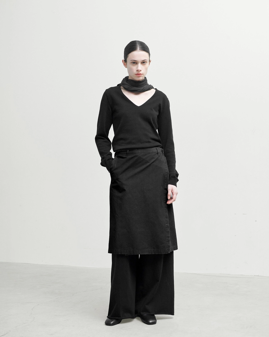브라운야드 W Washed Lap Skirt, Black 상품 이미지 2