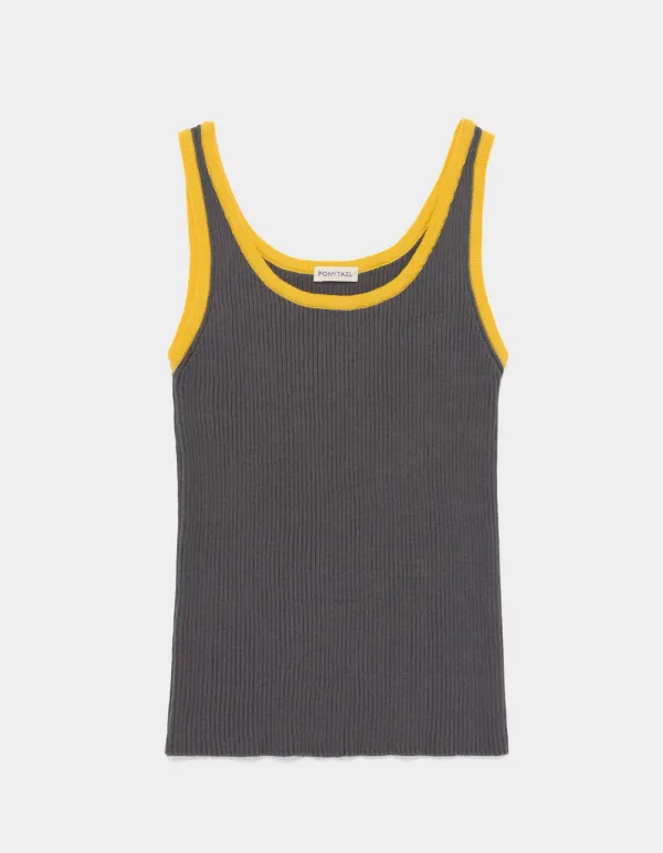 Joey Two-Tone Knit Tank Top (Grey & Yellow)