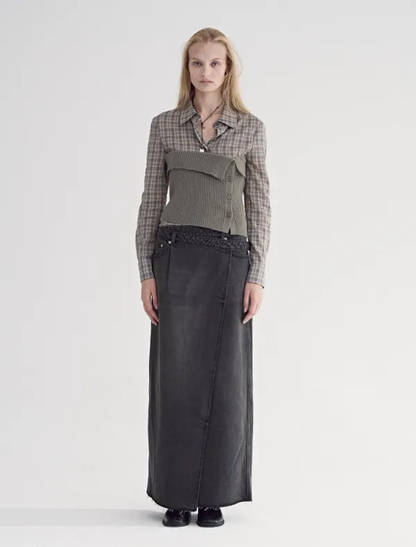 BUTTON-DETAIL BUSTIER KNIT TOP [KHAKI]