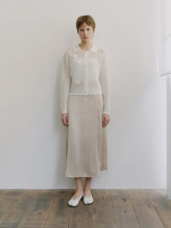 TIS FLARED MATT SATIN SKIRT_BEIGE