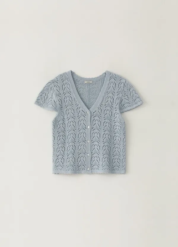 [Sale] Crochet V-neck Cardigan - Blue