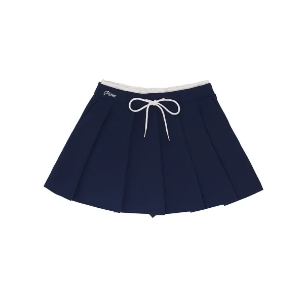 Drawstring Pleated Mini Skirt (ocean navy)