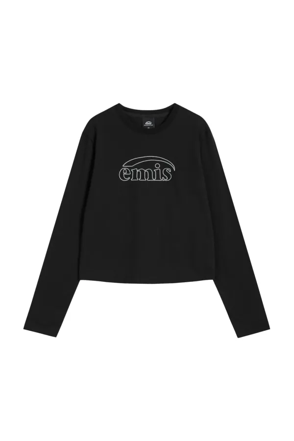 (W) LONG SLEEVE CHAIN STITCH T-SHIRT-BLACK