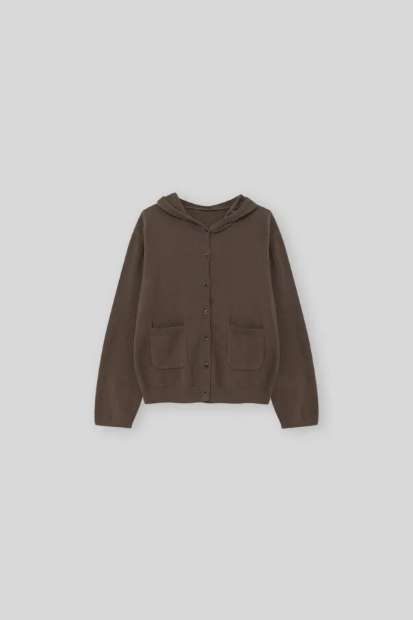 Hoodie knit cardigan (brown)