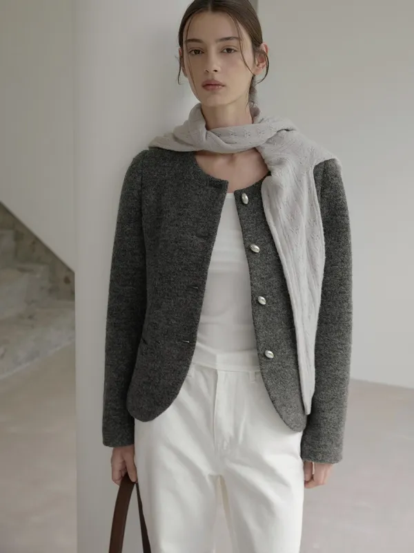 Round-neck wool jacket - Grey