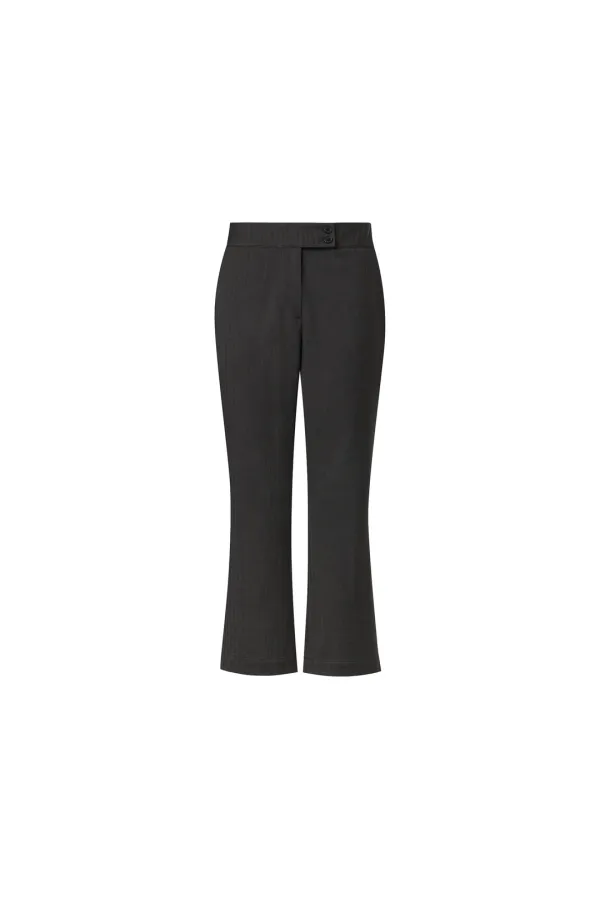 HERRINGBONE SEMI-FLARE CAPRI PANTS [CHARCOAL]