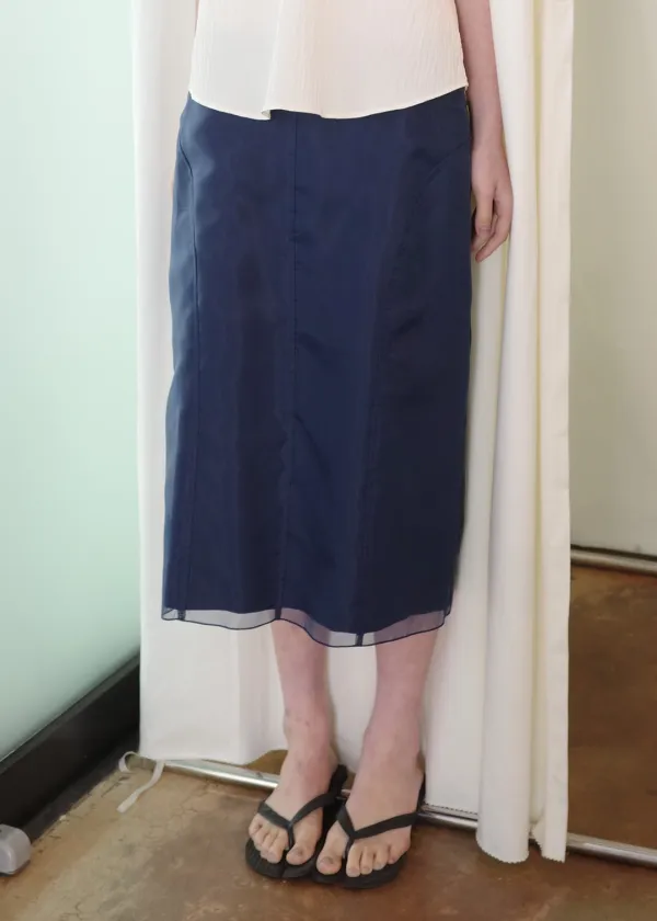 [ 바로배송 ] ORGANZA SKIRT [ NAVY BLUE]