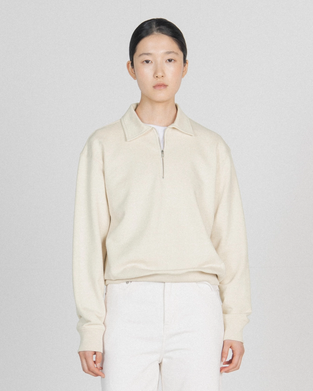 브라운야드 W Washed Sweat Half Zip Up, Ivory 상품 이미지 2