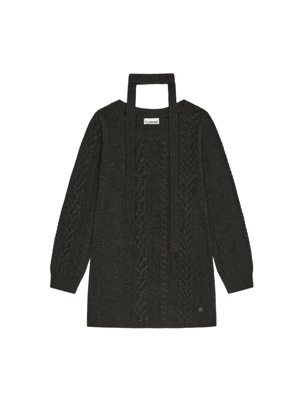 [10.02 예약 발송] HEART CABLE WOOL DRESS & SCARF [BROWN]