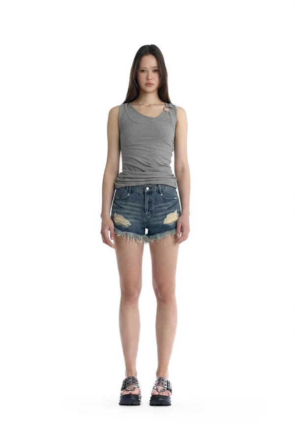 Double Layered Ring Sleeveless Top [ Melange Gray ]