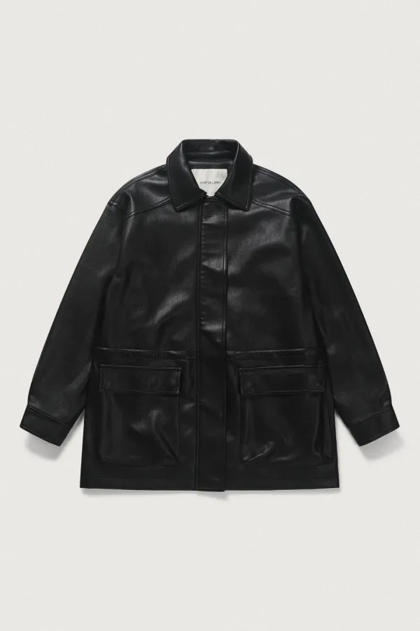 SOFT LEATHER DRAWSTRING FIELD JACKET [BLACK]