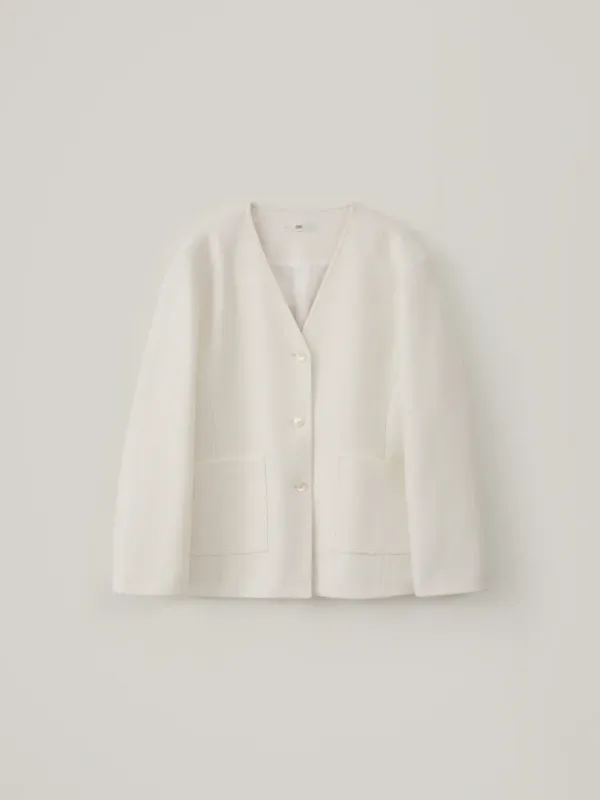 V-Neck Tweed Jacket - Ivory