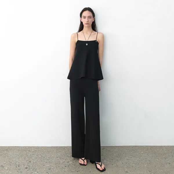 (PT-5640)ANNA SEMI WIDE SET-UP KNIT PANTS
