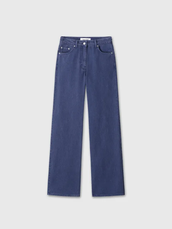 (W) WASHED COTTON STRAIGHT PANTS_ WASHED BLUE