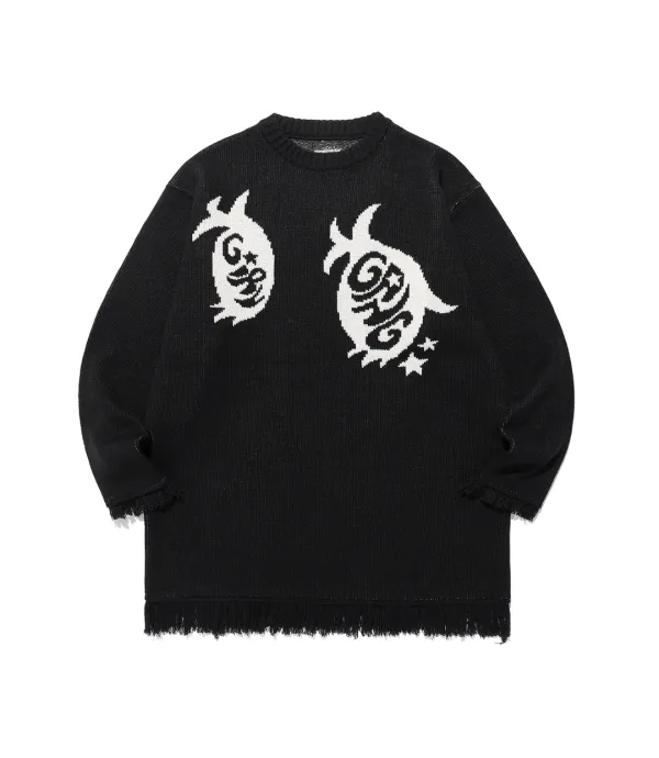 girl gang eyes fringed knit[black]