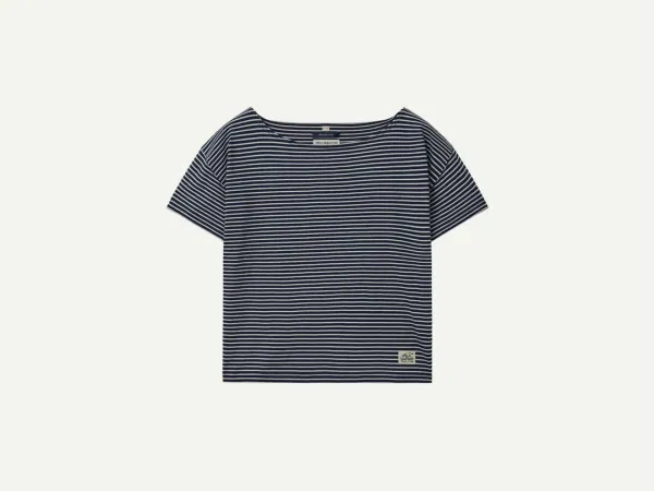 Via Boat neck T-shirt (Navy stripe)