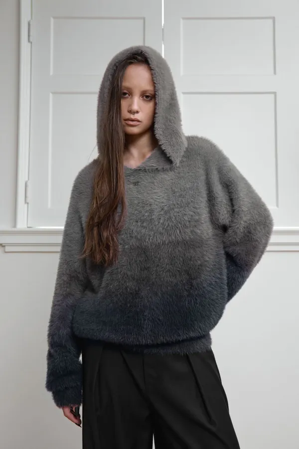 Gradient Hoodie Knit Pullover [ Gray ]