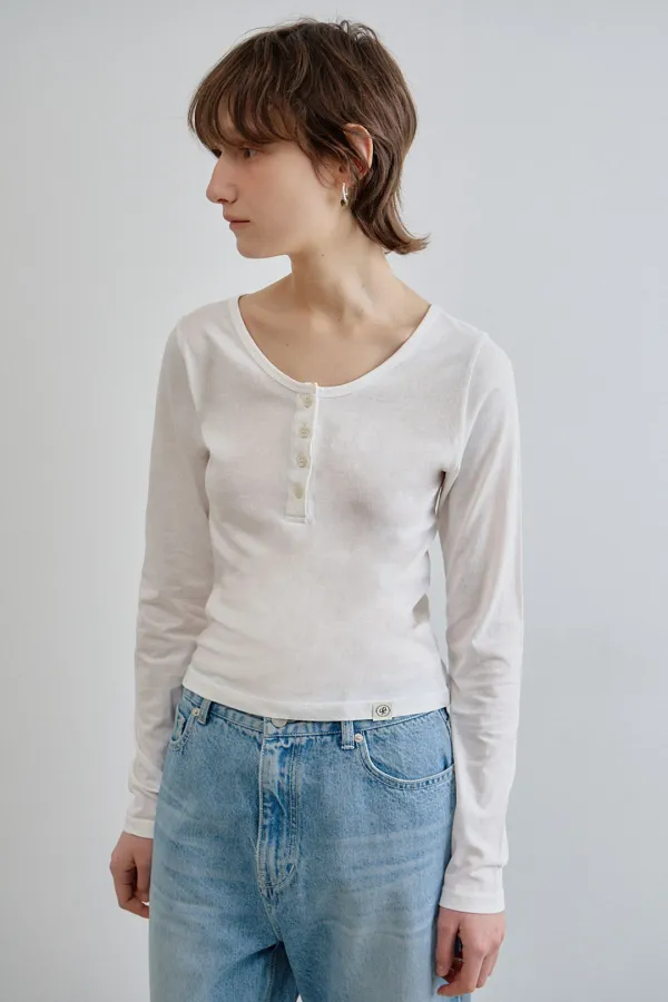 [2차]essential henley neck top_white