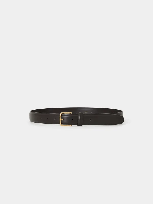 31 Round square leather belt - Deep brown(Gold)
