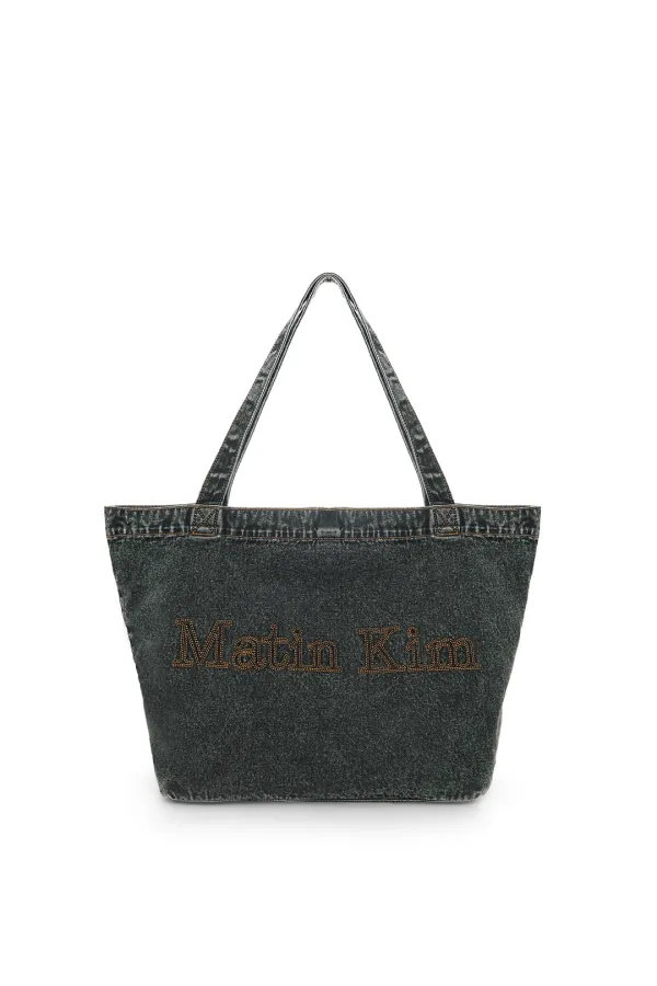 MATIN STITCH DENIM SHOULDER BAG IN BLACK