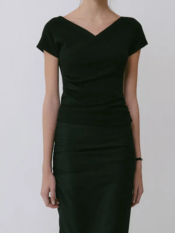RONA SHIRRING T-SHIRT_BLACK