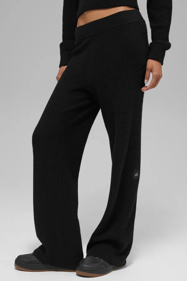 Cashmere High-Waist Plush Waffle Pant - Black