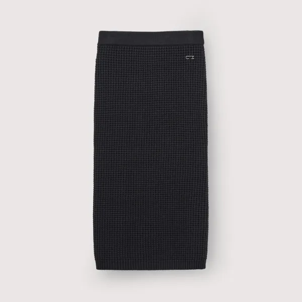 Cotton waffle midi skirt_Black