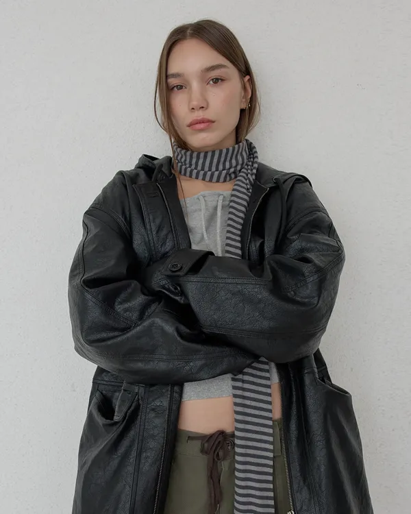 EYELET VINTAGE STRIPE SCARF - CHARCOAL
