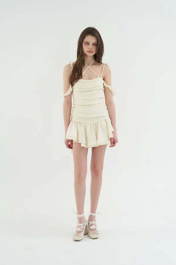 BALLERINA TUCK SATIN DRESS IVORY