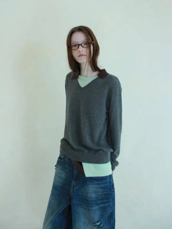 [10.26 순차 출고] LAYERED COLOR PANEL KNIT (GREY)