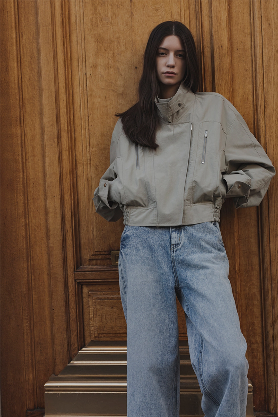 리이 BIKER COTTON-BLEND JACKET OLIVE 상품 이미지 3
