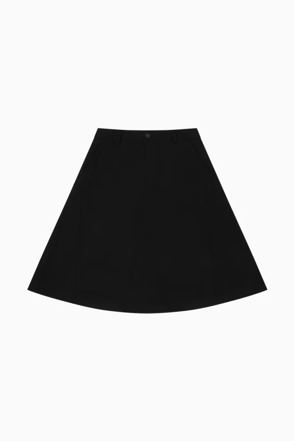WOOL TWILL A-LINE SKIRT, BLACK
