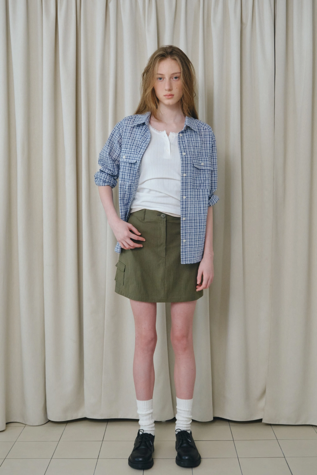 브렌다 브렌든 becky pocket shirts - blue check 상품 이미지 2