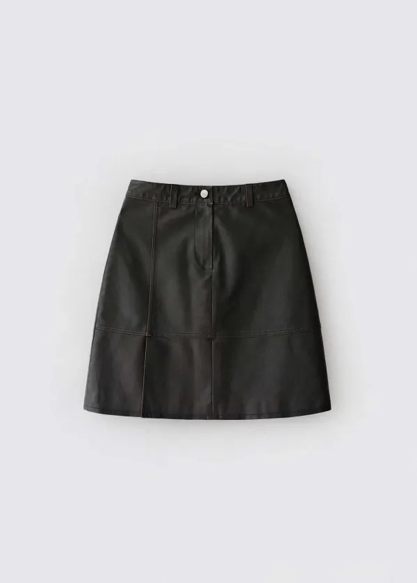 Vintage leather midi skirt (black)