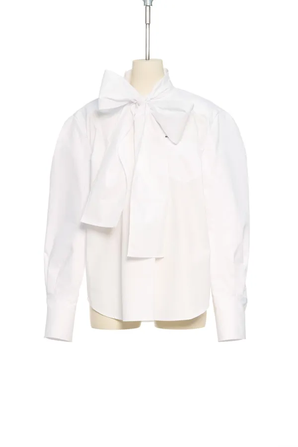 PF25 WHITE NECK RIBBON TIE BLOUSE