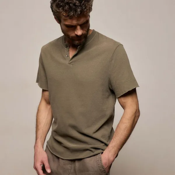 Slub Jersey Short Sleeve Henley - Light Olive Pigment